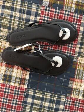 J. Crew Black Leather Flip Flops